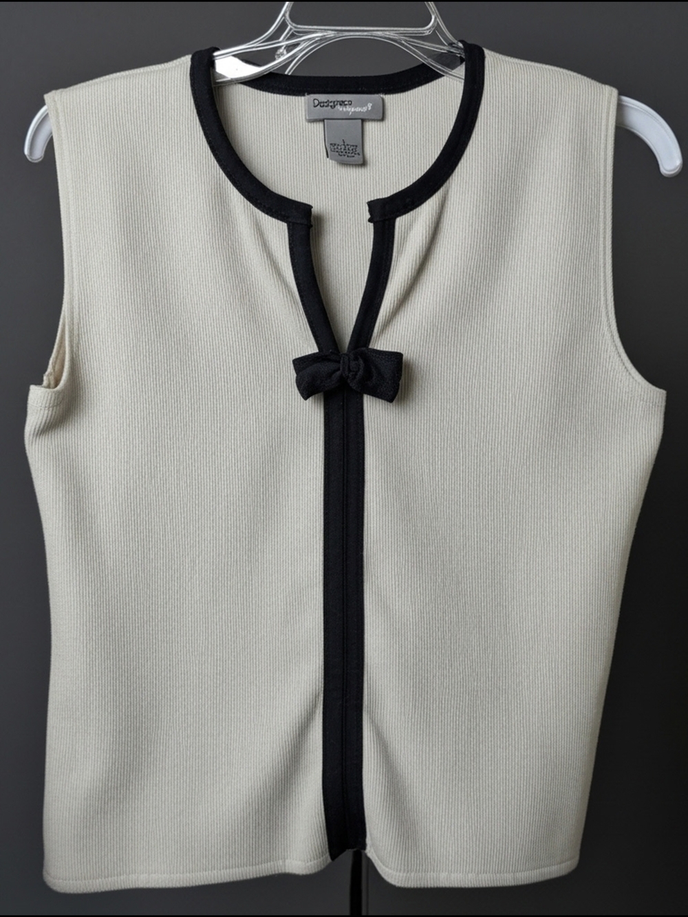 Designers Originals Ivory Sleeveless Knit Top with Black Trim